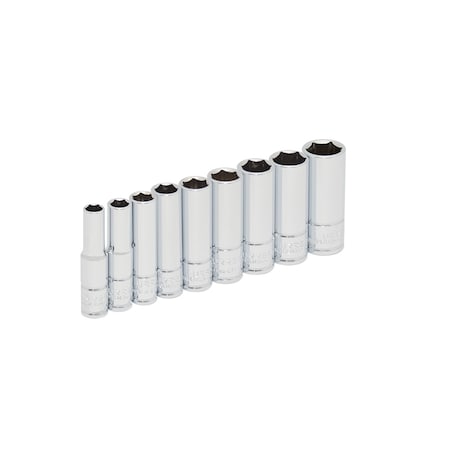 Urrea 1/4"drive, 6 point deep socket set, Metric, 9 pieces 47202